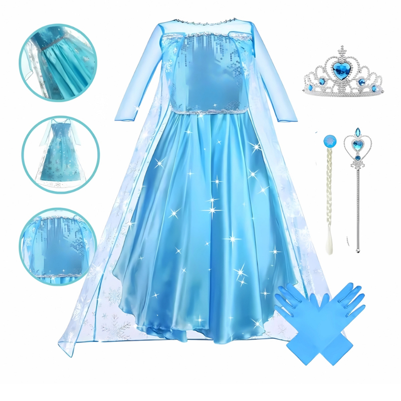 Fantasia Vestido Infantil Elsa Frozen Com Capa Com e Sem Acessórios