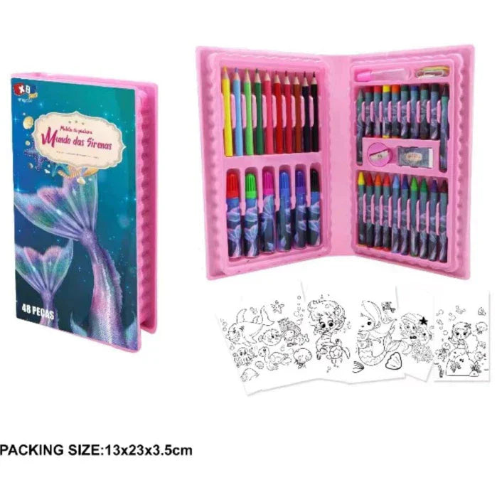 Estojo Maleta de Pintura Infantil - Kits de 24 a 150 Peças com Canetinhas, Giz, Lápis e Desenhos para Colorir